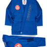 Blue Gracie Barra Axis Kimono by adidas with Red Shield chest logo and adidas shoulder stripes on a white background