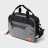 Side view of the Barra Beachwalk Lunchbox in black with mesh pocket, Gracie Barra brand tag, and attached shoulder strap