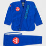 Blue womens Ripstop Lightweight Kimono jacket and pants laid flat, showing red and white Gracie Barra chest patch