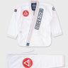 Gracie Barra women's white ripstop lightweight kimono jacket and pants laid flat, front view